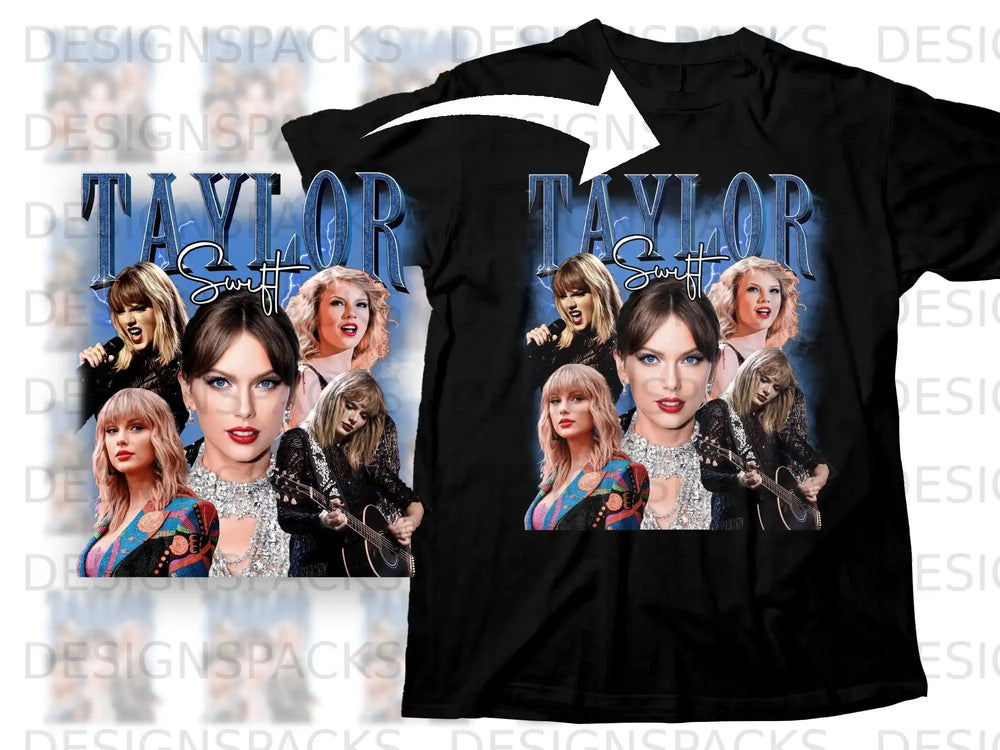 Taylor Swift t-shirt with multiple portraits of the artist.