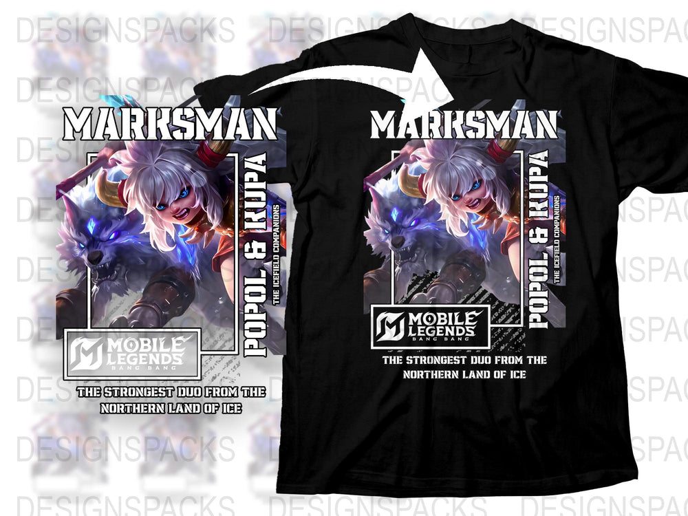 Mobile Legends T-Shirt Marisyan Duo Northern Land of Ice Graphic Tee Unisex Cotton Black