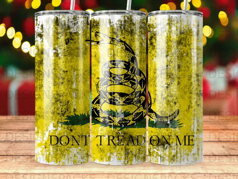Don't Tread On Me flag with rattlesnake coiled on a yellow background.