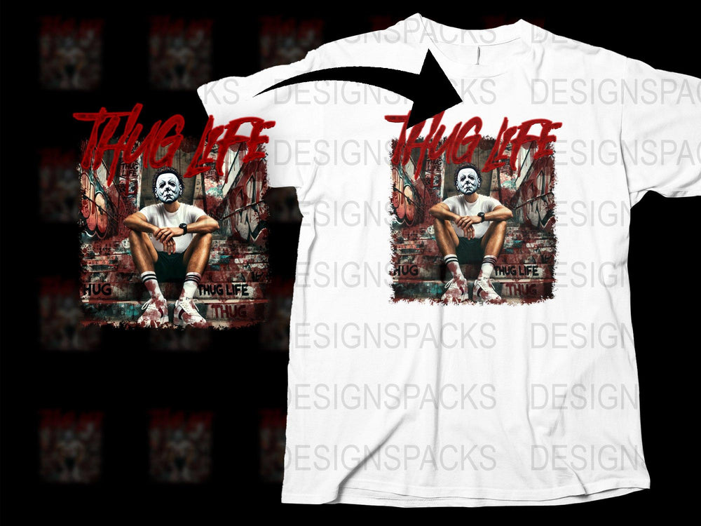 Thug Life Graphic T-Shirt, Urban Streetwear Tee, Hip Hop Style, Trendy Men's Fashion, Cool Winged Art Design, White Top