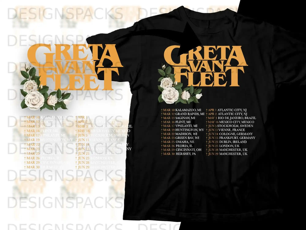 Greta Van Fleet tour shirt with dates and locations.