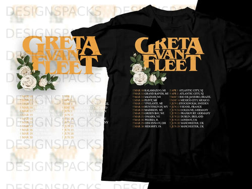 Greta Van Fleet tour shirt with dates and locations.