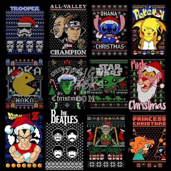 106 Popculture Ugly Christmas Designs Bundle PNG
