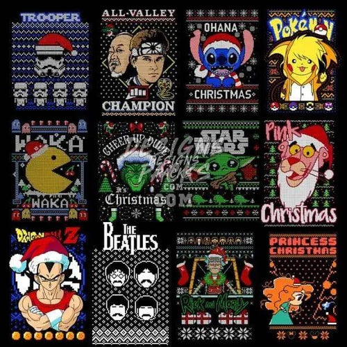 106 Popculture Ugly Christmas Designs Bundle PNG