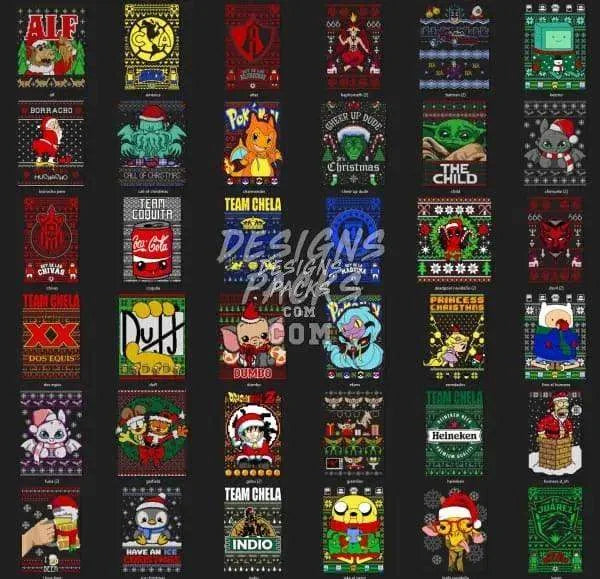 106 Popculture Ugly Christmas Designs Bundle PNG