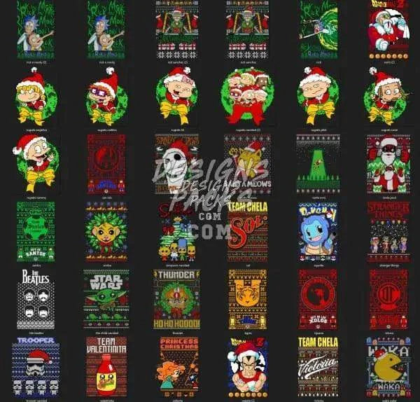 106 Popculture Ugly Christmas Designs Bundle PNG