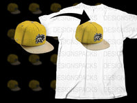 Stylish Yellow Baseball Cap and White T-Shirt with Black Logo Set for Sports Fans