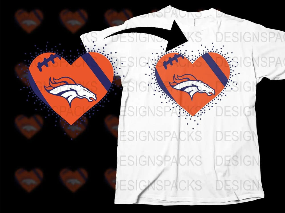 Denver Football Team Heart Graphic T-Shirt, Orange Blue Sports Fan Tee, Casual Game Day Apparel for Men and Women