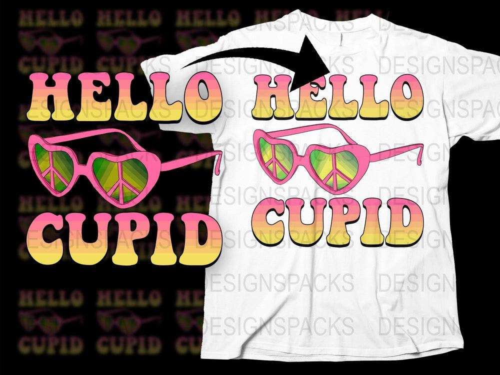 Hello Cupid Retro T-Shirt, Vintage Pink Sunglasses Graphic Tee, Unisex Fashion Casual Wear