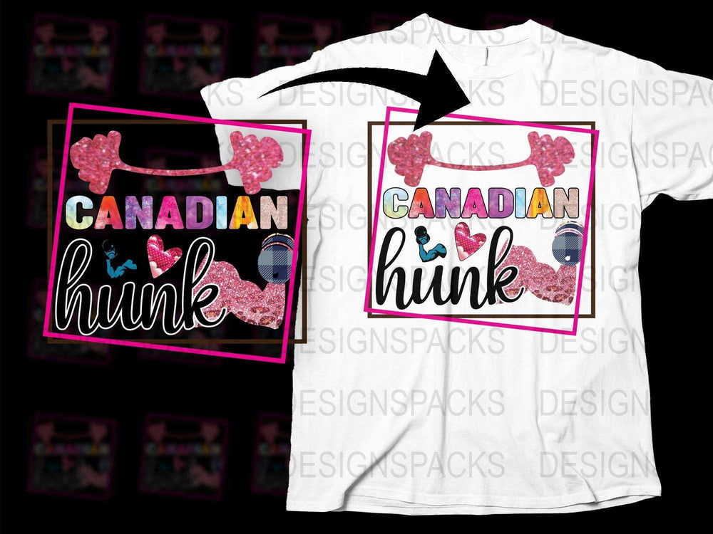Canadian Hunk Glitter Design T-Shirt, Funny Canada Themed Men's Tee, Pink Sparkly Fashion Top