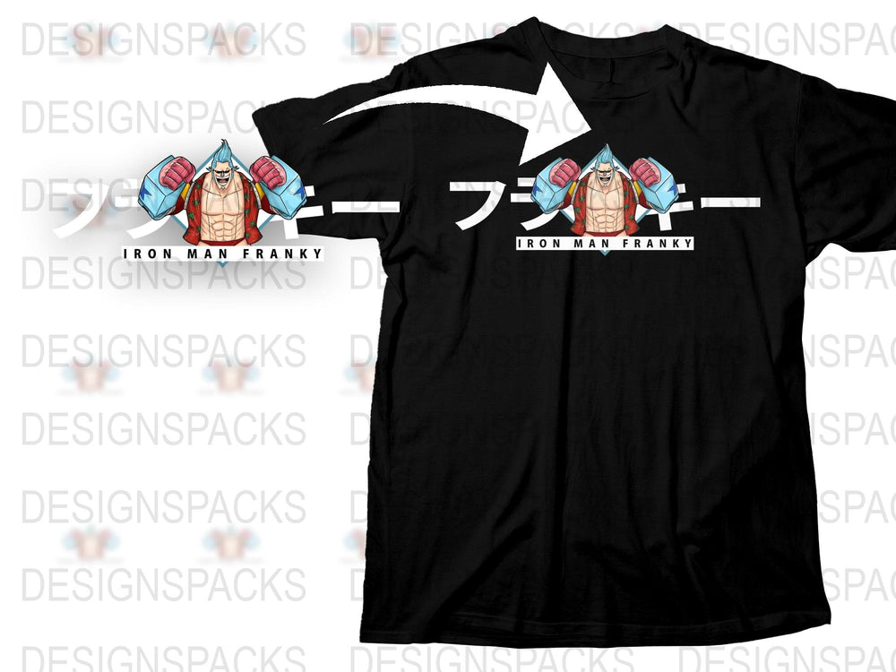 Iron Man Franky Anime Inspired T-Shirt, Japanese Text, Superhero Graphic Tee, Casual Apparel