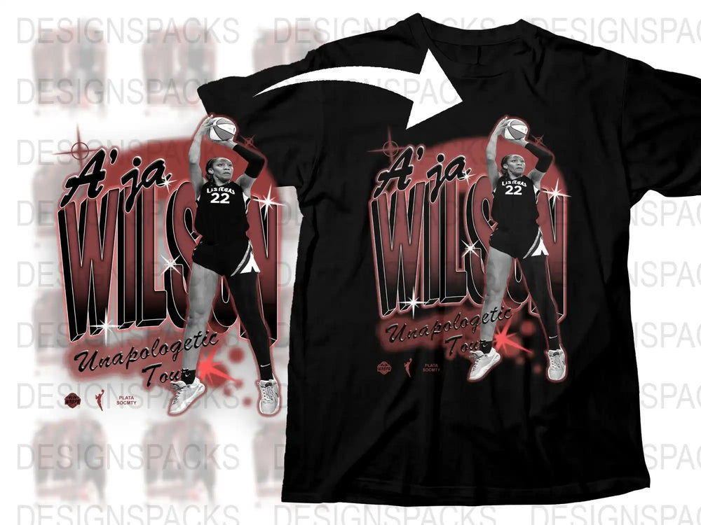 A'ja Wilson Unapologetic Tack Graphic T-Shirt, Casual Sports Tee, Bold Red and Black Design, Basketball Fan Apparel