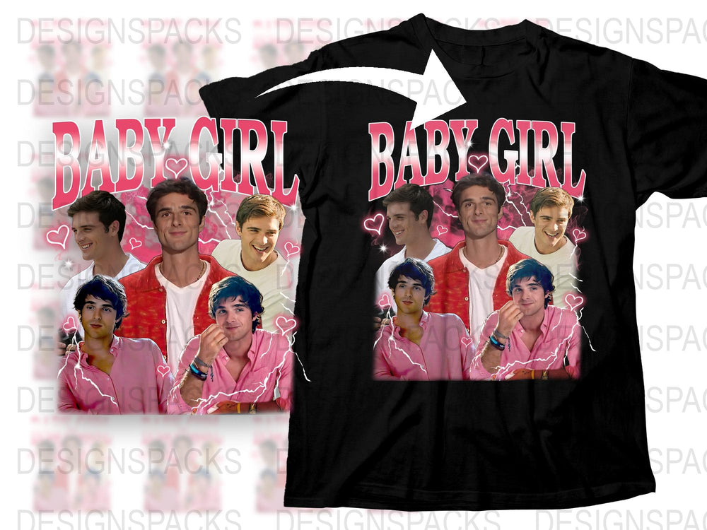 Unisex Custom T-Shirt with Baby Girl Heart Graphic, Pink Blue Casual Tee for All Ages, Trendy Graphic Shirt Design