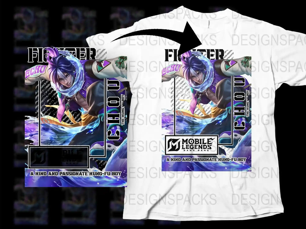 Mobile Legends Chou Fighter Echo T-Shirt, Gaming Graphic Tee, Anime Style Casual Wear, Vibrant Colors Unisex Shirt