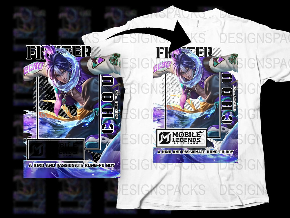 Mobile Legends Chou Fighter Echo T-Shirt, Gaming Graphic Tee, Anime Style Casual Wear, Vibrant Colors Unisex Shirt