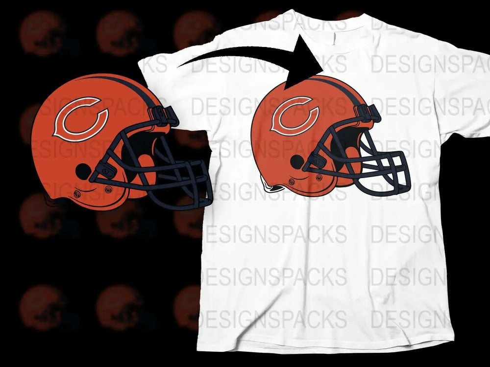 Men's Chicago Football Team T-Shirt, Sports Fan Apparel, Orange Helmet Graphic Tee, Casual Wear