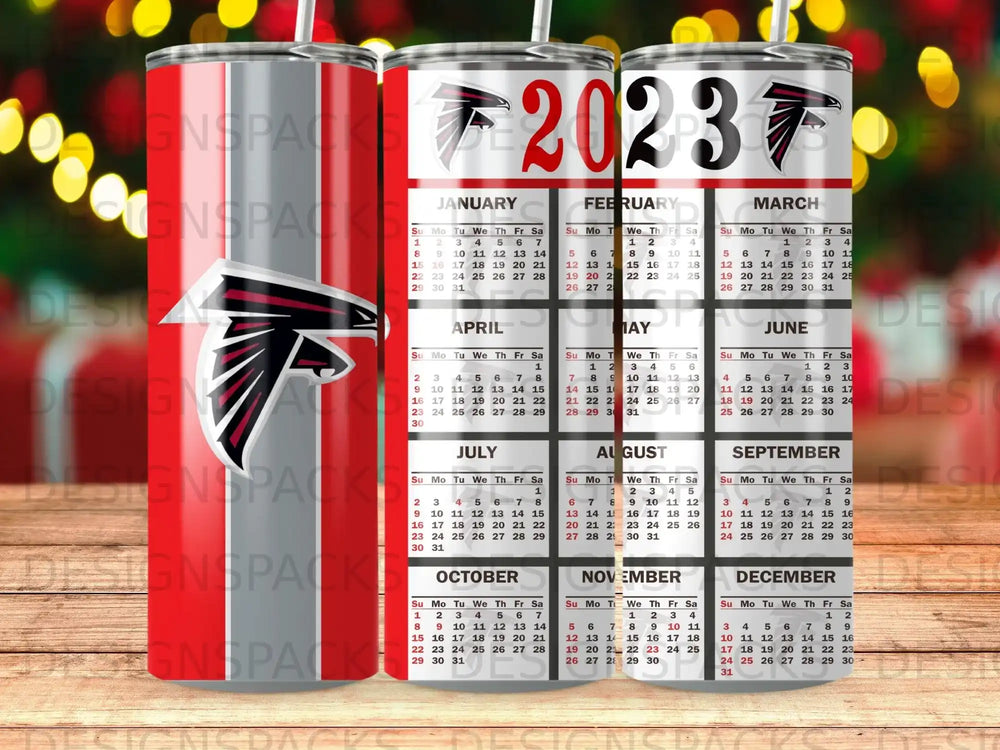 2023 calendar with Atlanta Falcons logo, featuring monthly grids.