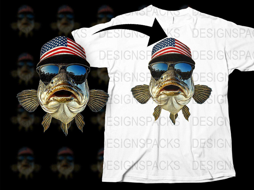 Patriotic Fish T-Shirt, American Flag Sunglasses Fish Design, Cool Fisherman Shirt, Unique Fishing Apparel, Angler Gift