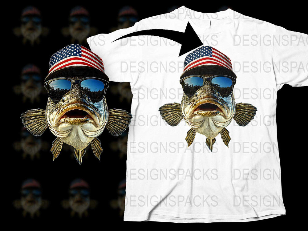Patriotic Fish T-Shirt, American Flag Sunglasses Fish Design, Cool Fisherman Shirt, Unique Fishing Apparel, Angler Gift