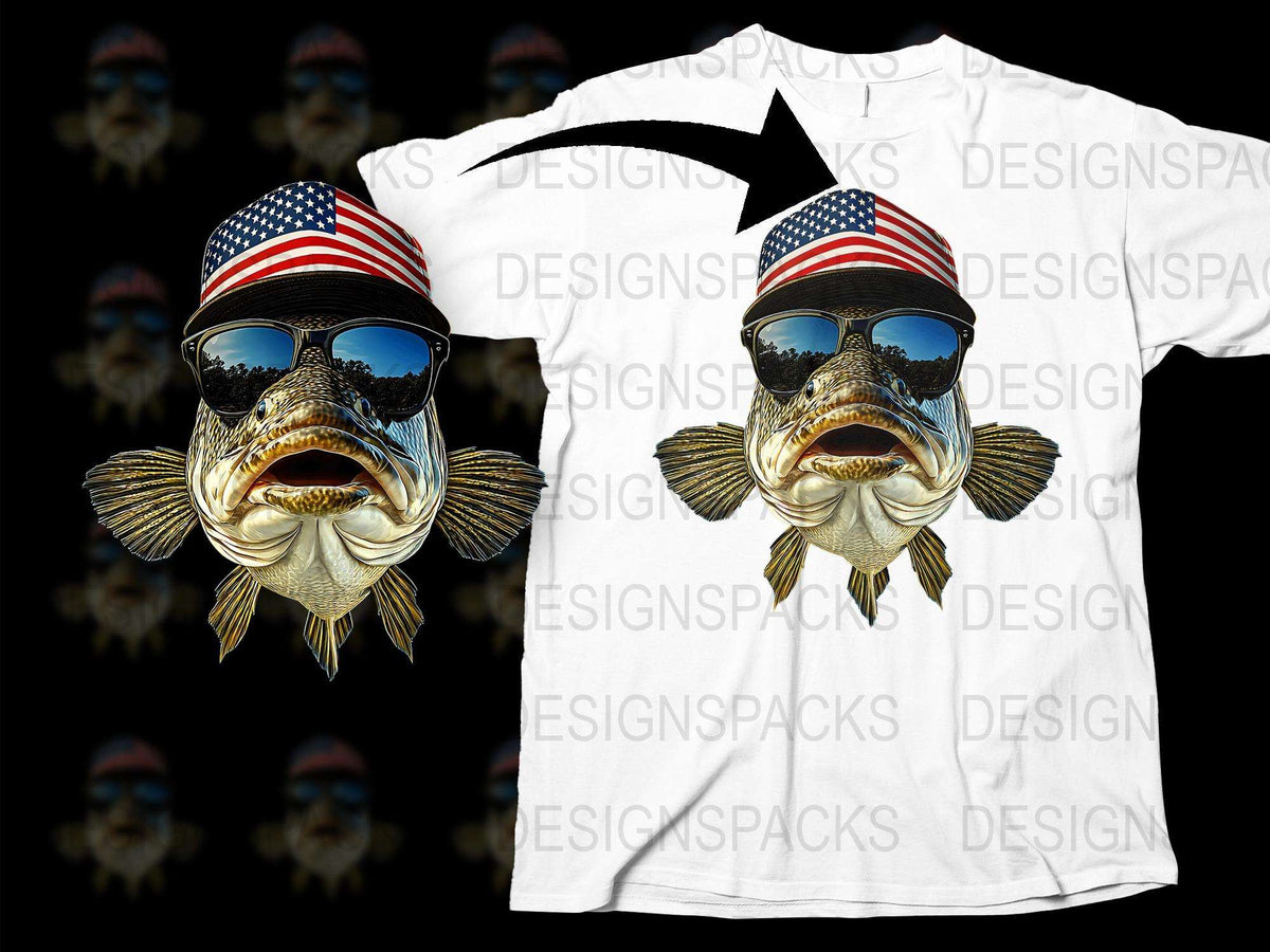 Patriotic Fish T-Shirt, American Flag Sunglasses Fish Design, Cool Fisherman Shirt, Unique Fishing Apparel, Angler Gift