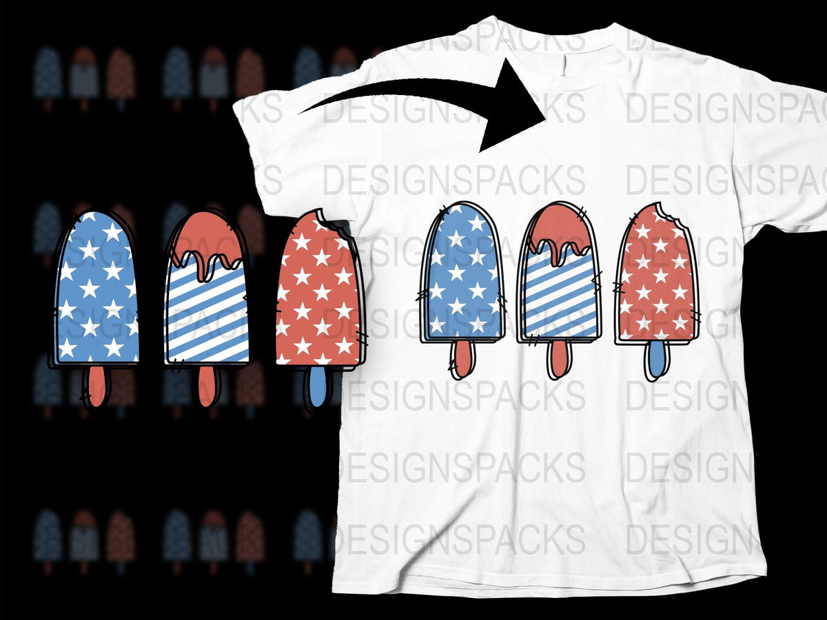 Patriotic Popsicle T-Shirt, 4th of July Fun Print, Stars and Stripes, Summer Fashion, Unisex Adult Clothing