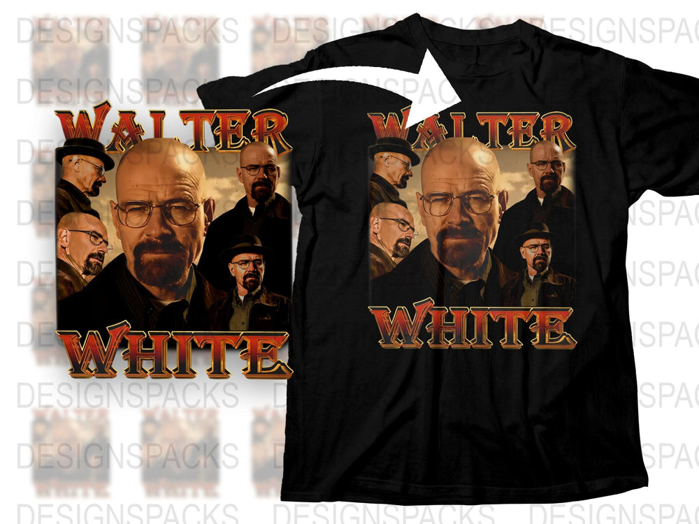 Walter White Fan Art T-Shirt, Breaking Bad Inspired Graphic Tee, Multiple Faces Design, Black Cotton Shirt
