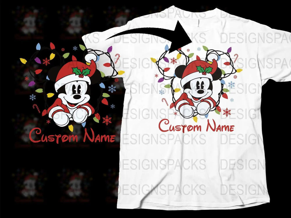 Customizable Merry Mouse Christmas T-Shirt, Festive Holiday Apparel, Cartoon Character Tee, Personalized Gift Idea