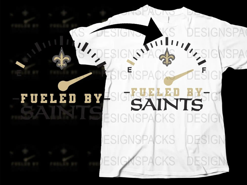 Fueled by Saints T-Shirt, New Orleans Football Fan Gear, Black and White Sports Tee