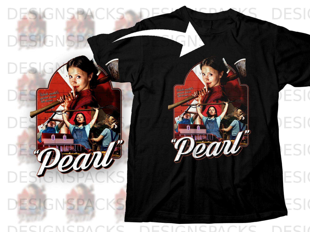 Black t-shirt with "Pearl" logo and movie poster art.