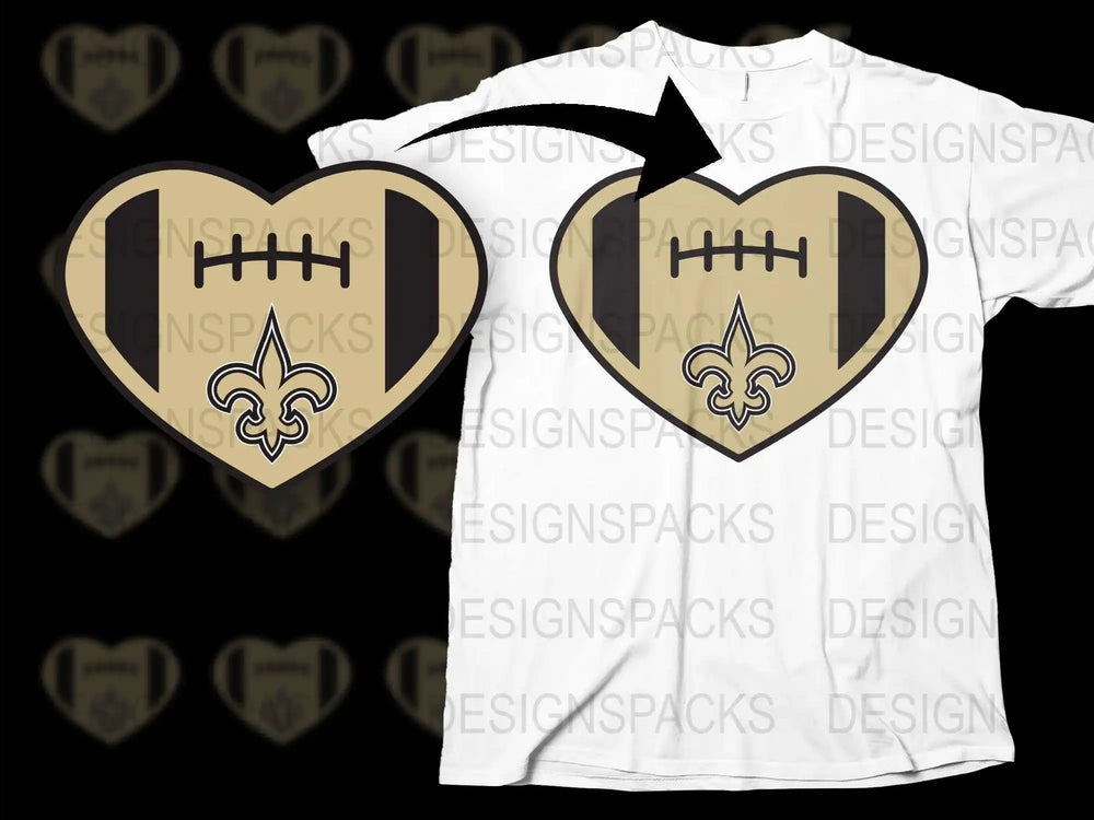 New Orleans Football Heart Graphic T-Shirt, Casual Sports Fan Gear, Unisex Apparel