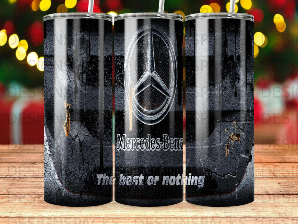 Black tumbler with Mercedes-Benz logo and "The best or nothing" slogan.