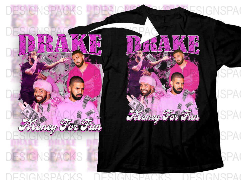 Drake Money For Fun Graphic T-Shirt, Hot Pink Black Tee, Men's Fashion Shirt, Hip Hop Inspired Top, Trendy Music Apparel, Gift Idea.