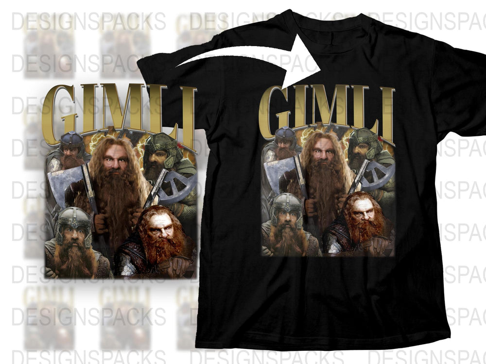 Gimli Graphic T-Shirt, Lord of the Rings Inspired Tee, Dwarf Warrior Design, Fantasy Movie Apparel, Unisex Black Shirt