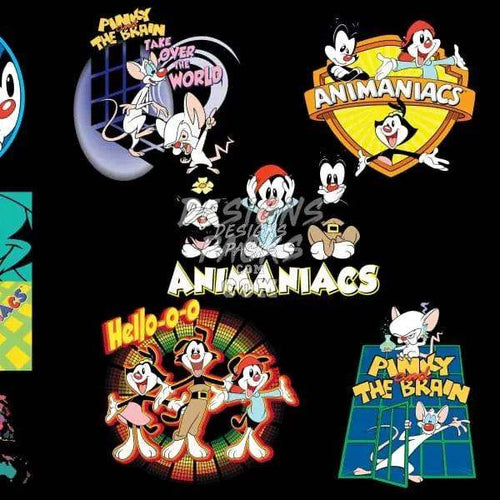 Animaniacs and Pinky and the Brain cartoon designs for DTG, DTF, embroidery, and tumbler wraps