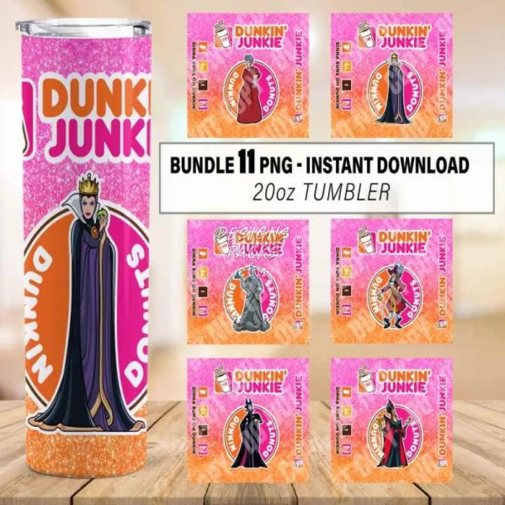 11 Cartoon Villains Dunkin Junkie Tumbler Wrap Bundle Png