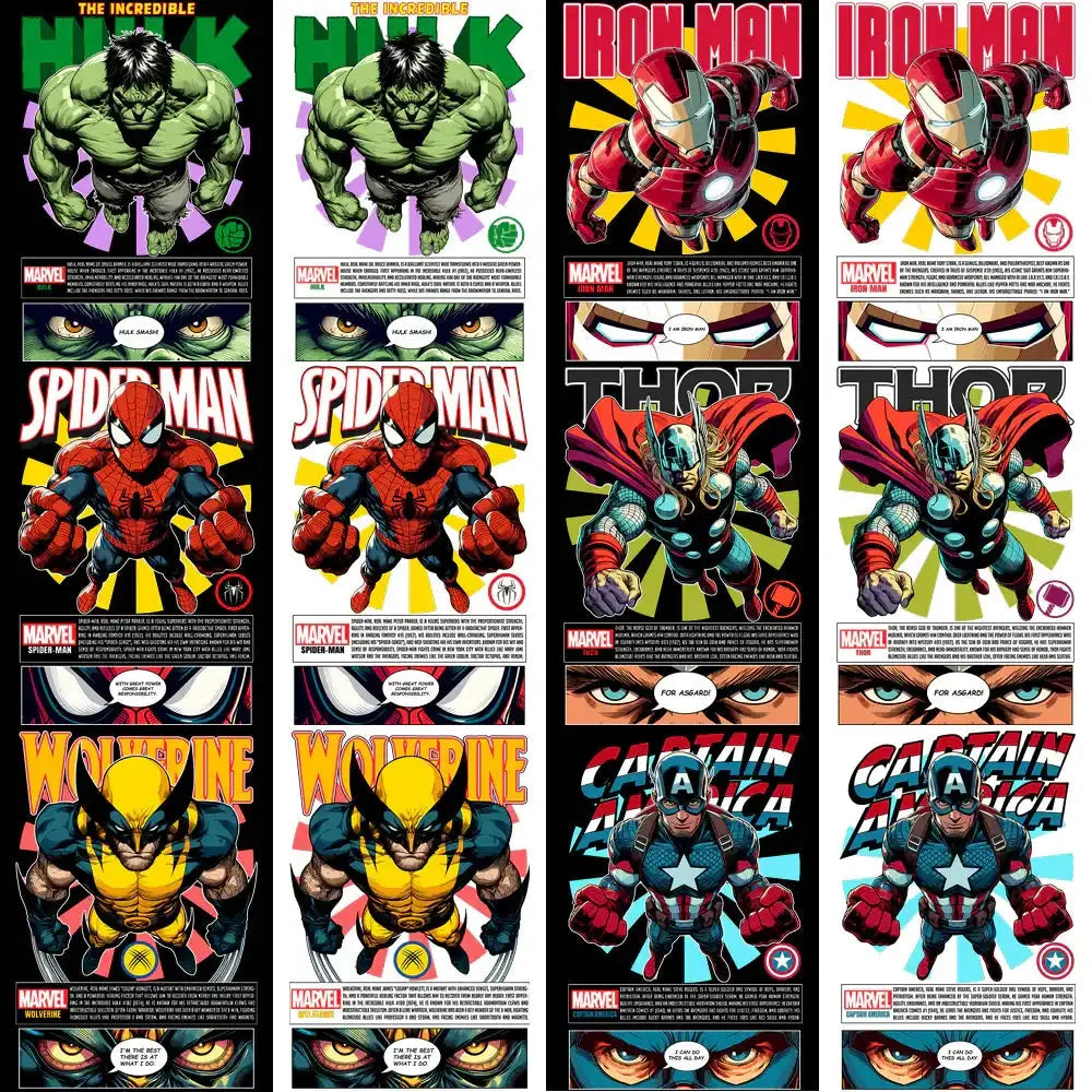 11 Comics Marvel Super Heroes Avengers Streetwear BLACK/WHITE Designs Bundle PNG