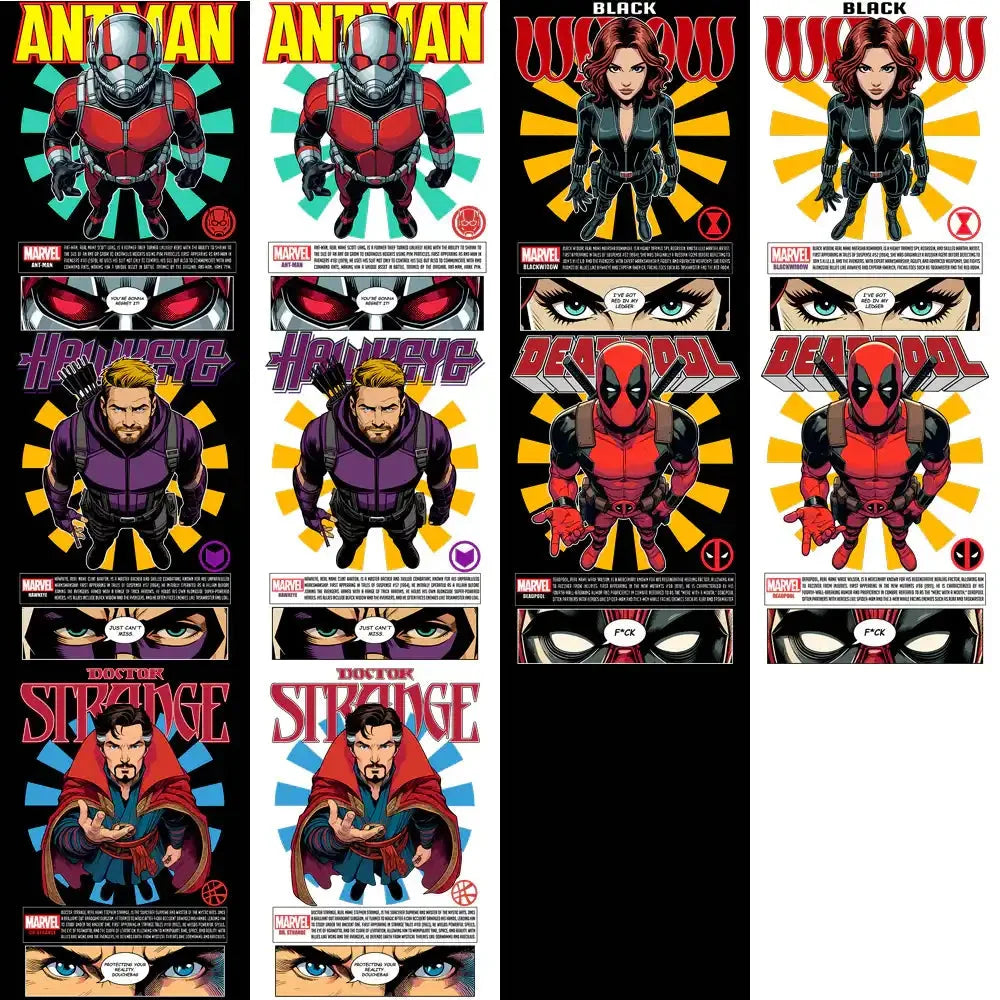 11 Comics Marvel Super Heroes Avengers Streetwear BLACK/WHITE Designs Bundle PNG