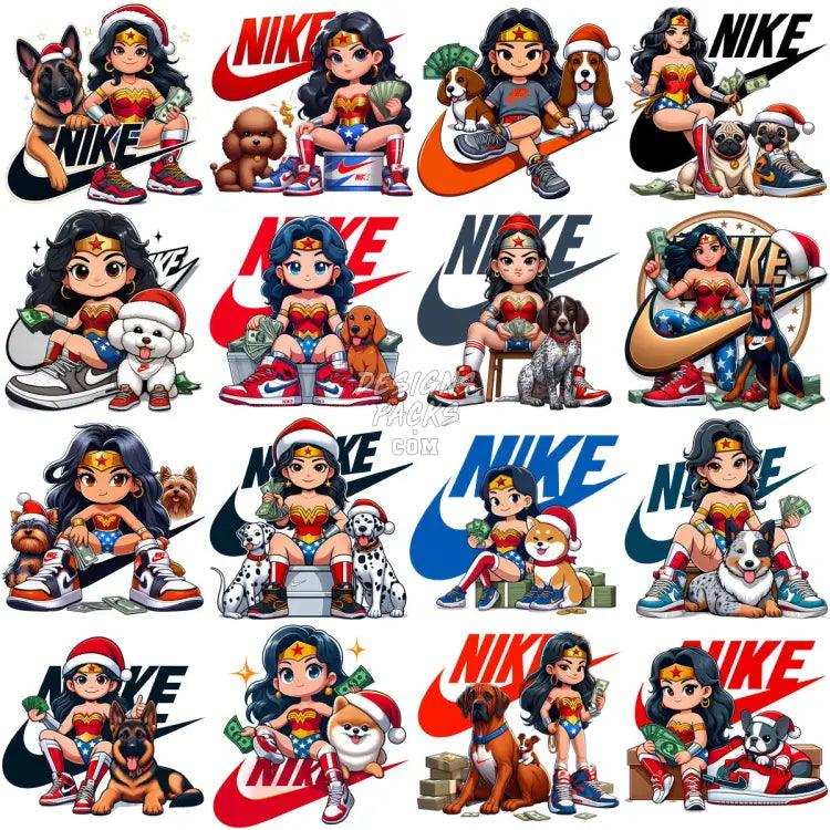 110 Cartoon Superhero Girl Dogs Christmas Swoosh Brand Designs Bundle Png