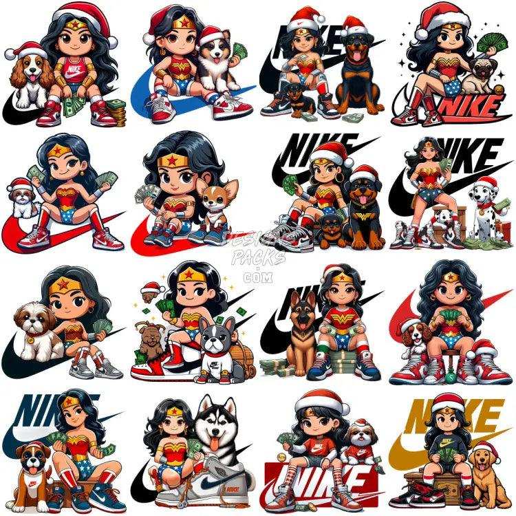 110 Cartoon Superhero Girl Dogs Christmas Swoosh Brand Designs Bundle Png