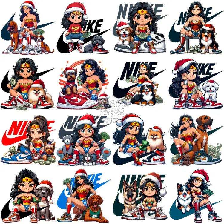 110 Cartoon Superhero Girl Dogs Christmas Swoosh Brand Designs Bundle Png