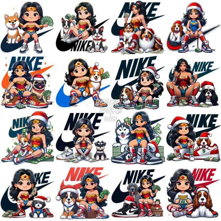 110 Cartoon Superhero Girl Dogs Christmas Swoosh Brand Designs Bundle Png