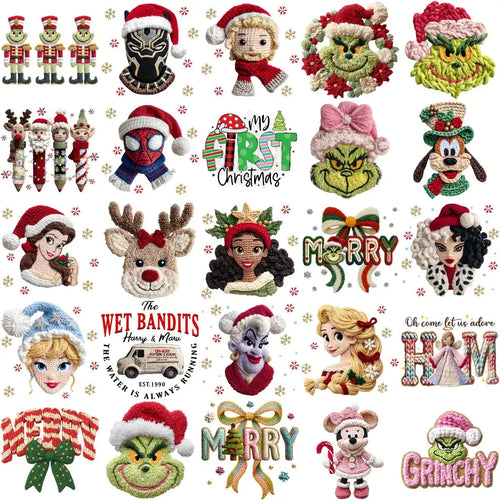 110 Cartoons CHRISTMAS Yarn Style Designs Bundle PNG