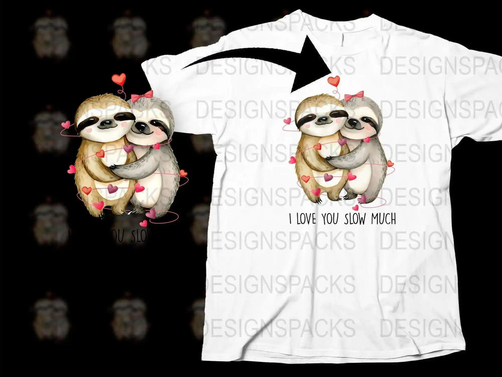 Cute Sloth T-Shirt, I Love You Slow Much, Valentine's Day Gift, Heart Design, Unisex Adult Clothing