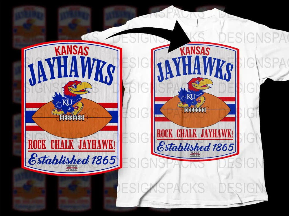 Kansas Jayhawks T-Shirt, Rock Chalk Jayhawk, KU College Team, Established 1865, Vintage Style Graphic Tee