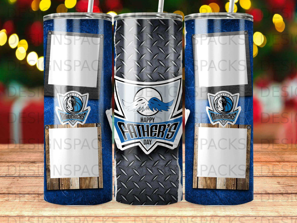Dallas Mavericks Happy Father's Day tumbler with diamond plate and eagle graphics.