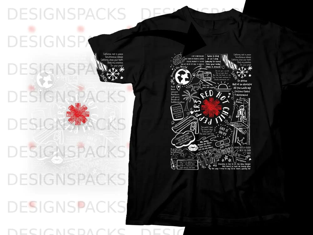 Red Hot Chili Peppers shirt with song lyrics and band logo.