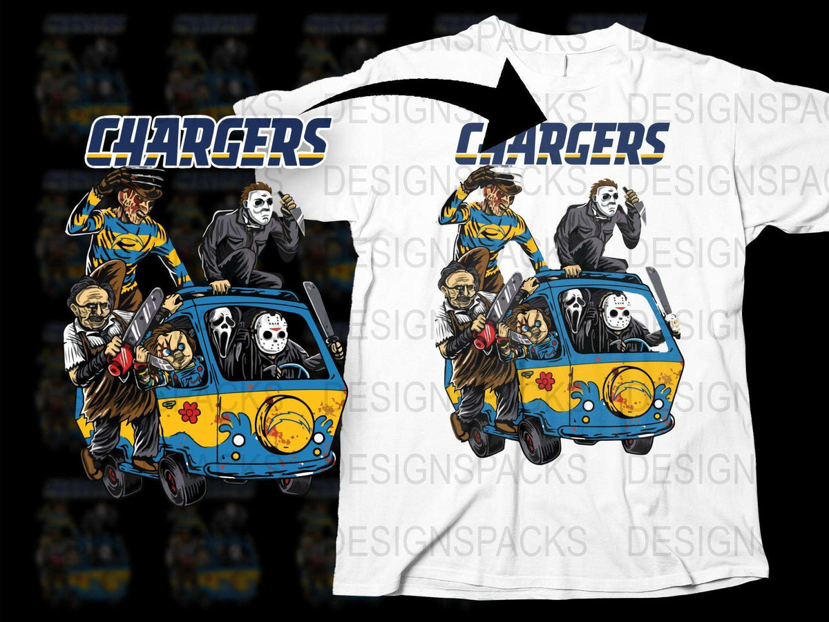 Funky Skeleton Band Graphic T-Shirt, Colorful Hip Hop Skulls, Unisex Tee, Casual Streetwear, Unique Car Illustration, Chargers Design