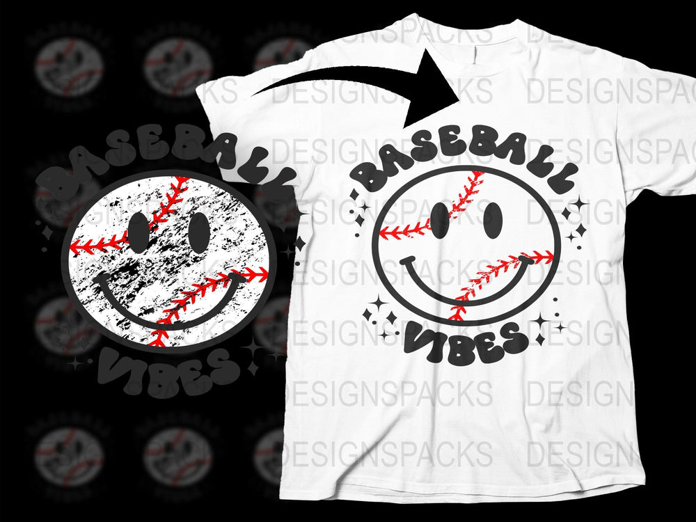 Baseball Vibes T-Shirt, Distressed Baseball Print, Casual Sports Apparel, Unisex White Tee for Athletes