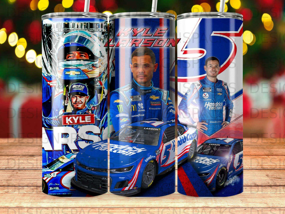 Kyle Larson racing car and portrait graphic tumbler design.