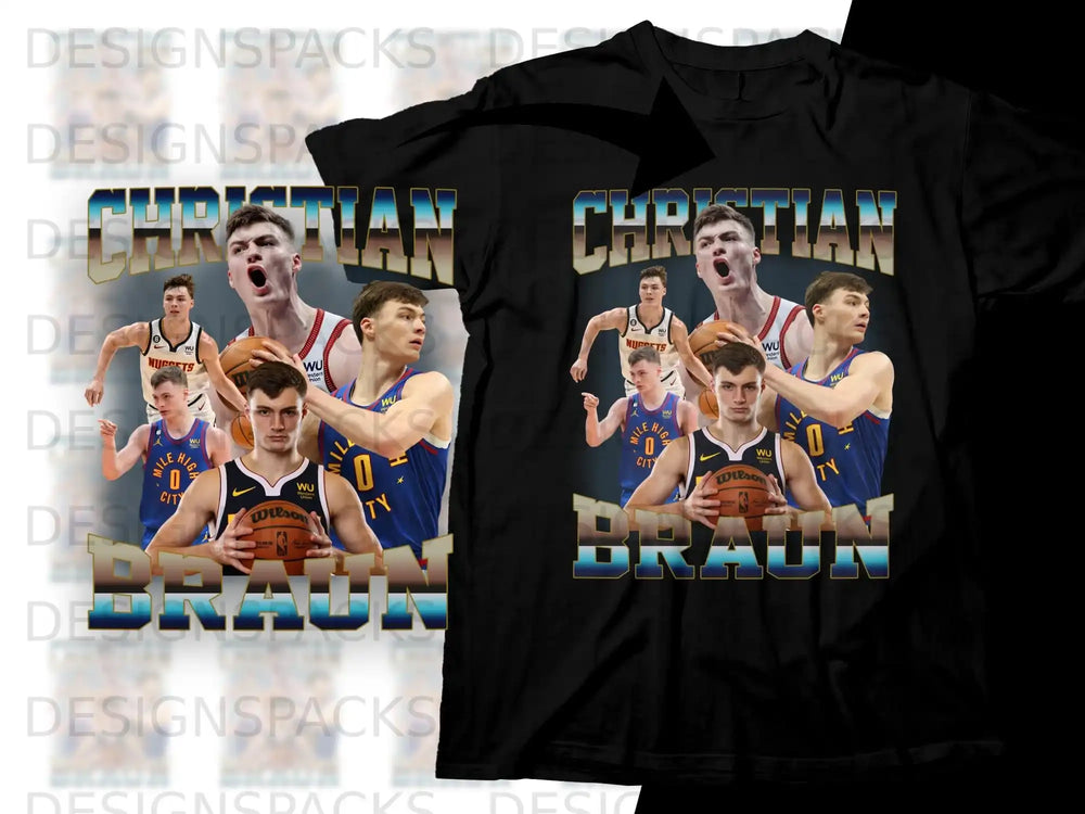Christian Braun Denver Nuggets jersey collage with "BRAUN" text.